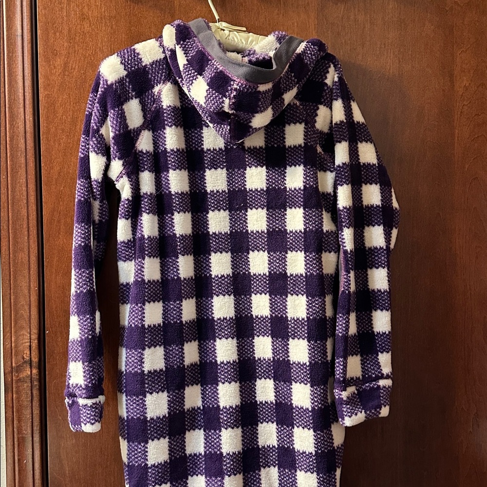 Cuddl Duds Purple and White Plaid Hooded Onesie - Picture 3 of 9